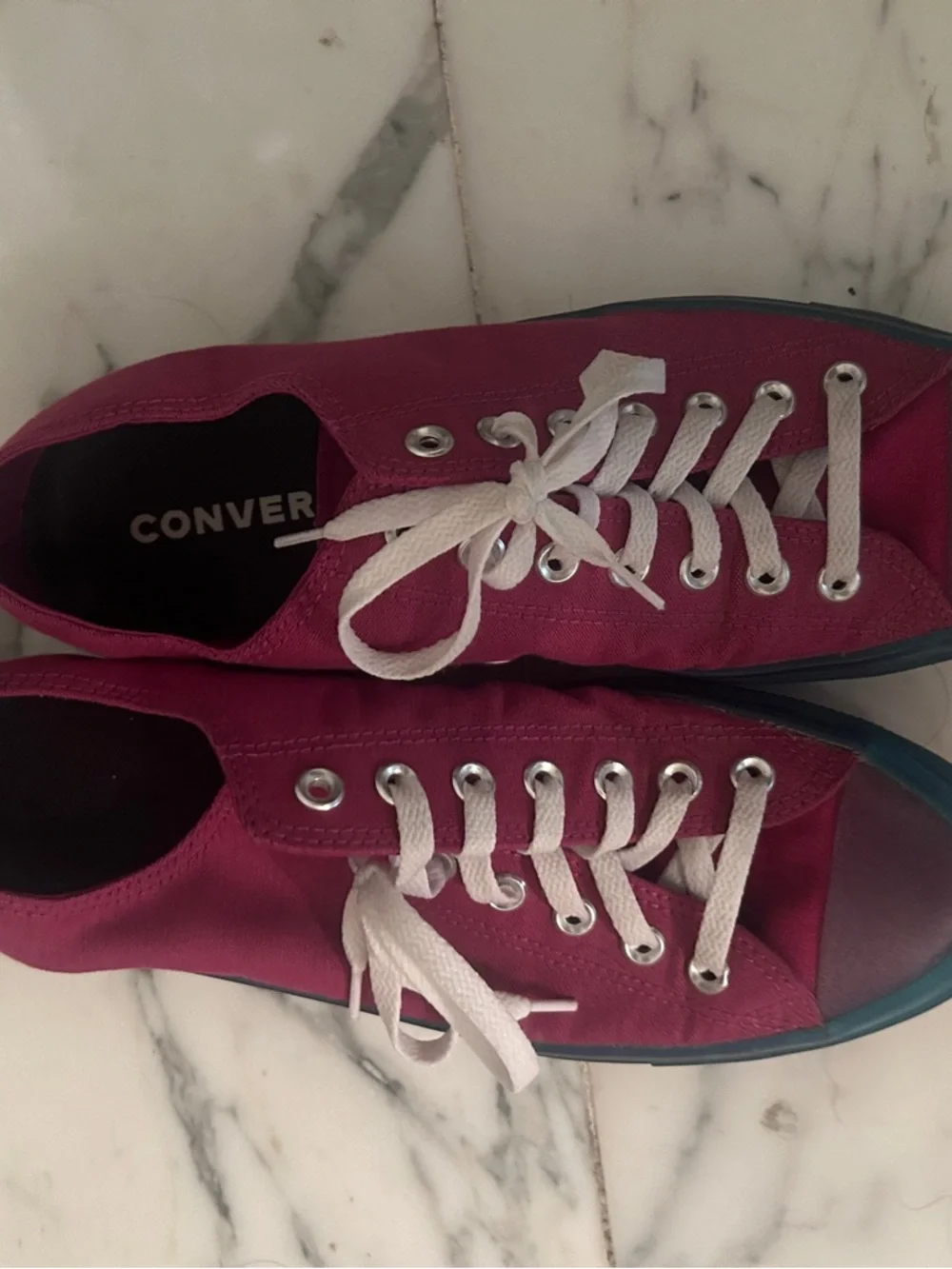 Converse Low Top Canvas Sneakers in Wine with White Laces